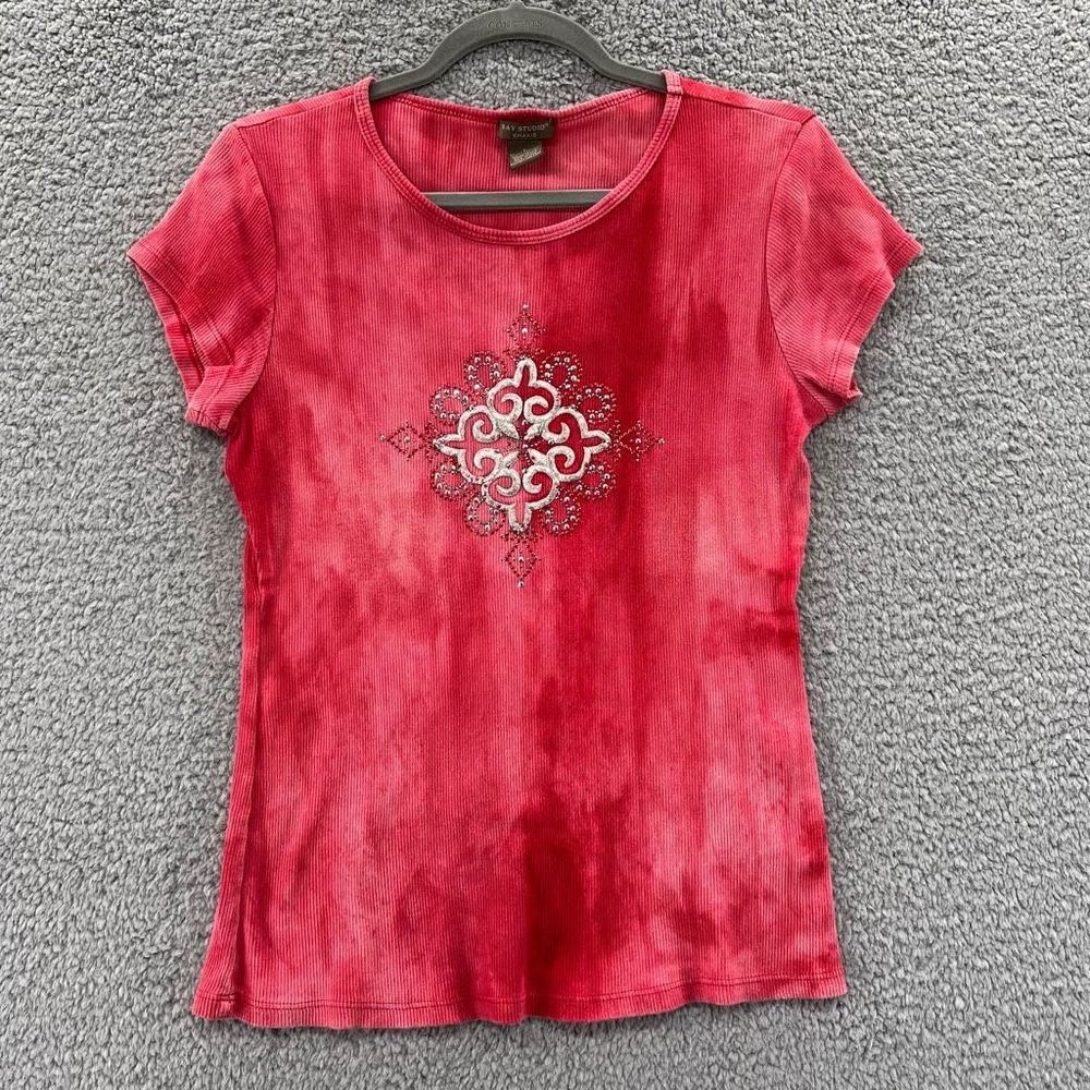 Y2K tribal rhinestone tie-dye crewneck T-shirt size large cotton